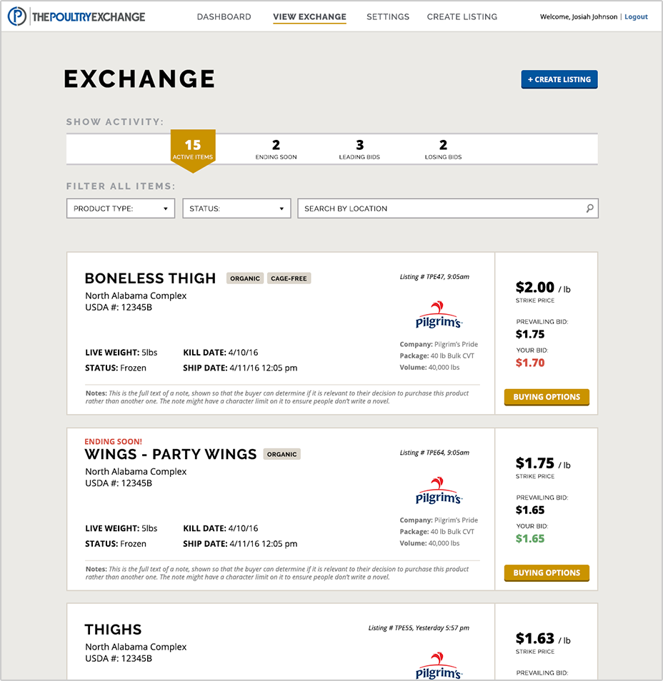 Exchange listings